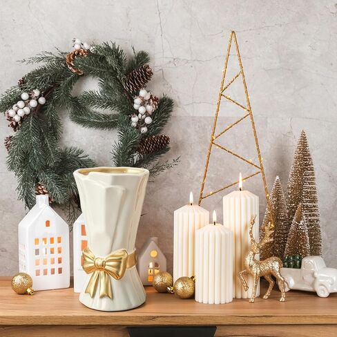 Ceramic Bow Vase White Flower Vase for Home Decor White Ceramic Vases for Boho Style Cute Modern Bouquet Flower Vases 9.2 Inch Large Vasefor Shelf Decor Table Living Room Wedding Farmhouse Office in Saudi Arabia
