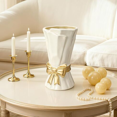 Ceramic Bow Vase White Flower Vase for Home Decor White Ceramic Vases for Boho Style Cute Modern Bouquet Flower Vases 9.2 Inch Large Vasefor Shelf Decor Table Living Room Wedding Farmhouse Office in Saudi Arabia