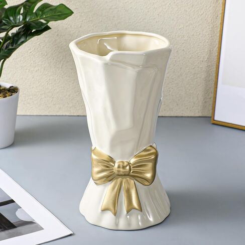 Ceramic Bow Vase White Flower Vase for Home Decor White Ceramic Vases for Boho Style Cute Modern Bouquet Flower Vases 9.2 Inch Large Vasefor Shelf Decor Table Living Room Wedding Farmhouse Office in Saudi Arabia