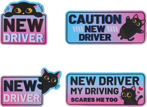 4pcs Black Cat New Driver Car Magnets, 3 Sizes Lovely Cat Rookie New Driver Magnetic Waterproof Cute Cartoon Student Stickers for Car Bumper Safety Warning Signs in Saudi Arabia