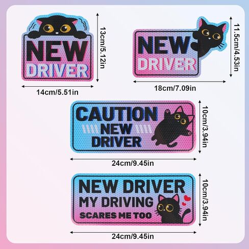 4pcs Black Cat New Driver Car Magnets, 3 Sizes Lovely Cat Rookie New Driver Magnetic Waterproof Cute Cartoon Student Stickers for Car Bumper Safety Warning Signs in Saudi Arabia