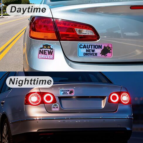 4pcs Black Cat New Driver Car Magnets, 3 Sizes Lovely Cat Rookie New Driver Magnetic Waterproof Cute Cartoon Student Stickers for Car Bumper Safety Warning Signs in Saudi Arabia
