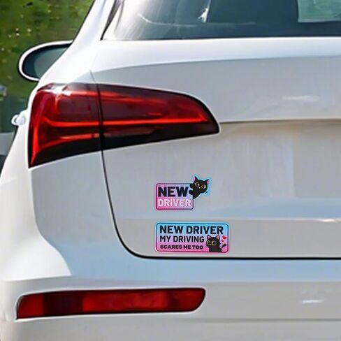 4pcs Black Cat New Driver Car Magnets, 3 Sizes Lovely Cat Rookie New Driver Magnetic Waterproof Cute Cartoon Student Stickers for Car Bumper Safety Warning Signs in Saudi Arabia