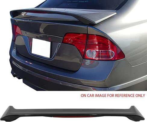 IKON MOTORSPORTS, Trunk Spoiler Compatible with 2006-2011 Honda Civic Sedan 4-Door, OE Style Painted #NH731P Crystal Black Pearl ABS Plastic Rear Trunk Lid Spoiler Wing Lip with 3rd Brake LED Light in Saudi Arabia