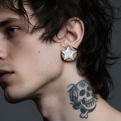 Shell Opal Star Ear Gauges Plugs, 2PCS Stainless Steel 0g 00g Tunnels Hypoallergenic Earrings Expander Stretchers Body Piercing Jewelry for Women and Men(8mm-16mm) in Kuwait