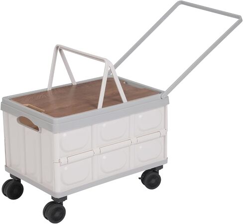 Large Capacity Rolling Cart 55L, Foldable Organizer Storage Box with Wheels, Collapsible Utility Cart for Grocery Shopping, Camping, Picnic & Garden Supplies (Grey) in Saudi Arabia
