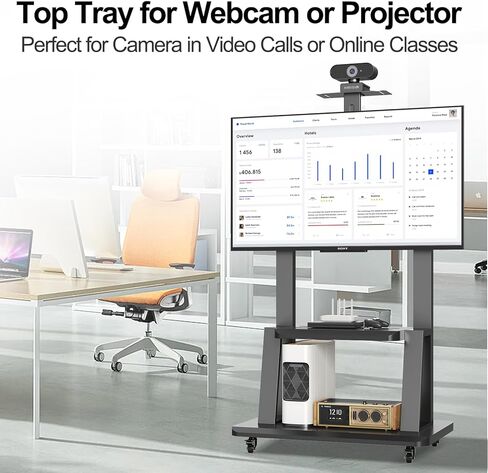 حامل تلفزيون متحرك لعربة التلفزيون المحمولة لشاشات مسطحة أو منحنية مقاس 32 إلى 75 بوصة، حامل تلفزيون قابل للتعديل لعربة التلفزيون المحمولة مع رف AV ورف الكاميرا يتحمل ما يصل إلى 220 رطلًا بحد أقصى VESA 600x400 مم in Kuwait