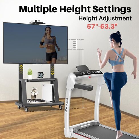 حامل تلفزيون متحرك لعربة التلفزيون المحمولة لشاشات مسطحة أو منحنية مقاس 32 إلى 75 بوصة، حامل تلفزيون قابل للتعديل لعربة التلفزيون المحمولة مع رف AV ورف الكاميرا يتحمل ما يصل إلى 220 رطلًا بحد أقصى VESA 600x400 مم in Kuwait