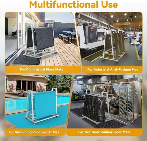 حامل غسيل وناقل حصيرة، عربة سجادة أرضية مع عجلات حامل سجادة أرضية تجارية مع أربعة قضبان قصيرة 42 بوصة طول × 28 بوصة عرض × 40 بوصة ارتفاع in Kuwait