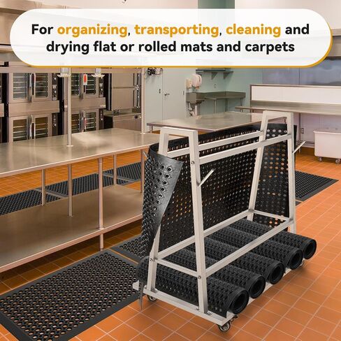 حامل غسيل وناقل حصيرة، عربة سجادة أرضية مع عجلات حامل سجادة أرضية تجارية مع أربعة قضبان قصيرة 42 بوصة طول × 28 بوصة عرض × 40 بوصة ارتفاع in Kuwait