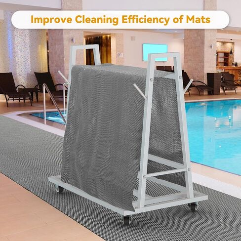 حامل غسيل وناقل حصيرة، عربة سجادة أرضية مع عجلات حامل سجادة أرضية تجارية مع أربعة قضبان قصيرة 42 بوصة طول × 28 بوصة عرض × 40 بوصة ارتفاع in Kuwait
