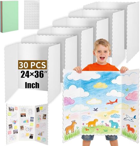 30 Pack 24" x 36" White Trifold Poster Board Bulk, Corrugated Foldable Tri-fold Display Board for Science Fair, School Projects, Presentations, Art, Business & Classroom Supplies in Kuwait