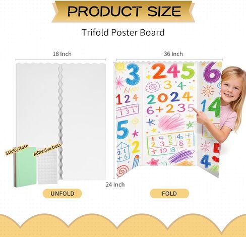 30 Pack 24" x 36" White Trifold Poster Board Bulk, Corrugated Foldable Tri-fold Display Board for Science Fair, School Projects, Presentations, Art, Business & Classroom Supplies in Kuwait