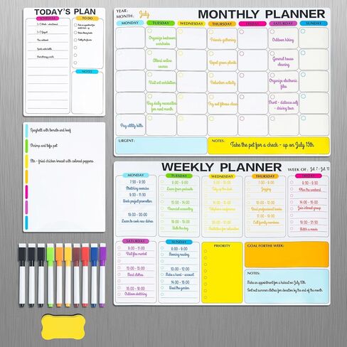 4 Pack Dry Erase Calendar for Fridge, 16.5 x 12 Monthly & Weekly & Daily Chore Chart, Planning Whiteboard with 10 Markers and Eraser, Use for Refrigerator Wall Door- Shopping, Meal/Menu, to Do List in Saudi Arabia