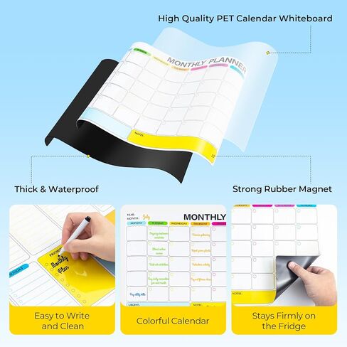 4 Pack Dry Erase Calendar for Fridge, 16.5 x 12 Monthly & Weekly & Daily Chore Chart, Planning Whiteboard with 10 Markers and Eraser, Use for Refrigerator Wall Door- Shopping, Meal/Menu, to Do List in Saudi Arabia