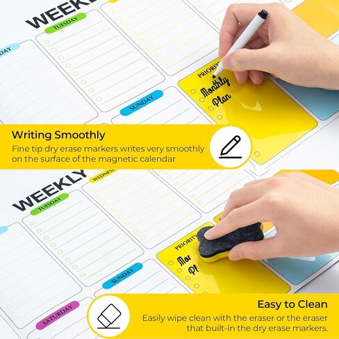 4 Pack Dry Erase Calendar for Fridge, 16.5 x 12 Monthly & Weekly & Daily Chore Chart, Planning Whiteboard with 10 Markers and Eraser, Use for Refrigerator Wall Door- Shopping, Meal/Menu, to Do List in Saudi Arabia