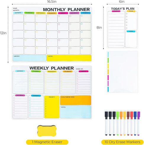 4 Pack Dry Erase Calendar for Fridge, 16.5 x 12 Monthly & Weekly & Daily Chore Chart, Planning Whiteboard with 10 Markers and Eraser, Use for Refrigerator Wall Door- Shopping, Meal/Menu, to Do List in Saudi Arabia