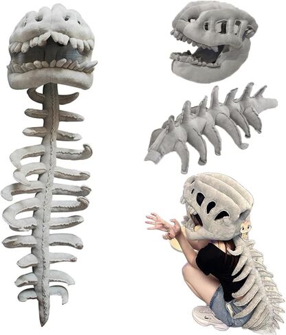 Dinosaur Skeleton Plush Costume for Adults, Funny Halloween Dino Bone Head & Back Set, Soft Cosplay Party Outfit (MINI:30IN) in Saudi Arabia