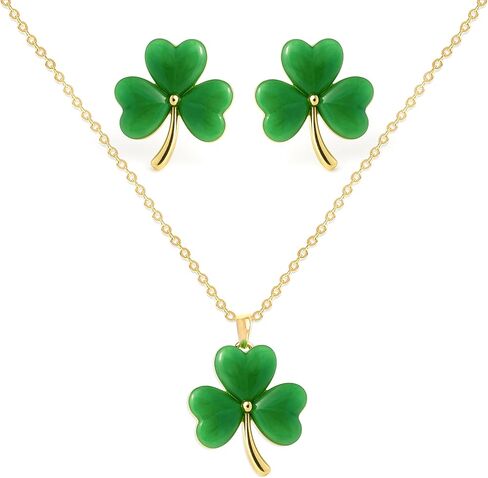 Sonateomber Lucky Clover Pendant Necklaces Stud Earrings Set for Women, Dainty Cute St.Patrick’s Day Crystal Shamrock Leaves Pendants Choker Necklace Earring Prom Accessories Fashion Jewelry Gift in Saudi Arabia