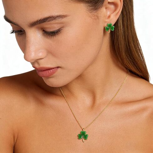 Sonateomber Lucky Clover Pendant Necklaces Stud Earrings Set for Women, Dainty Cute St.Patrick’s Day Crystal Shamrock Leaves Pendants Choker Necklace Earring Prom Accessories Fashion Jewelry Gift in Saudi Arabia