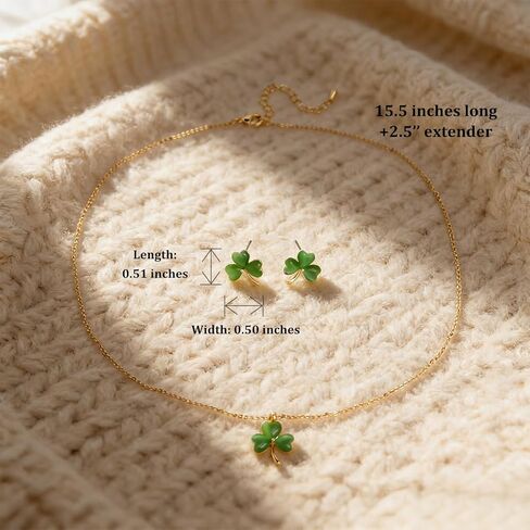 Sonateomber Lucky Clover Pendant Necklaces Stud Earrings Set for Women, Dainty Cute St.Patrick’s Day Crystal Shamrock Leaves Pendants Choker Necklace Earring Prom Accessories Fashion Jewelry Gift in Saudi Arabia
