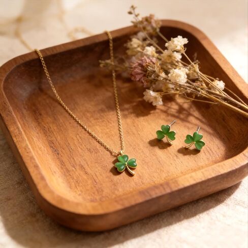 Sonateomber Lucky Clover Pendant Necklaces Stud Earrings Set for Women, Dainty Cute St.Patrick’s Day Crystal Shamrock Leaves Pendants Choker Necklace Earring Prom Accessories Fashion Jewelry Gift in Saudi Arabia