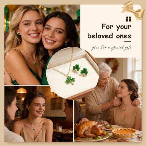Sonateomber Lucky Clover Pendant Necklaces Stud Earrings Set for Women, Dainty Cute St.Patrick’s Day Crystal Shamrock Leaves Pendants Choker Necklace Earring Prom Accessories Fashion Jewelry Gift in Saudi Arabia