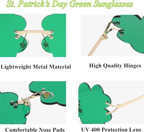 نظارات شمس عيد القديس باتريك الأيرلندية شامروك، نظارات زي ليبرشون باللون الأخضر بأربع أوراق البرسيم لتزيين الحفلات in Kuwait