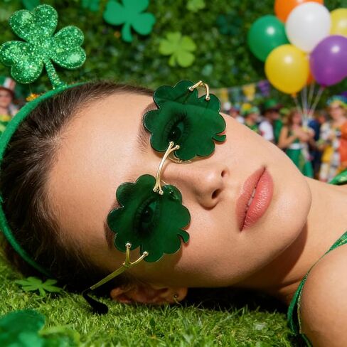 نظارات شمس عيد القديس باتريك الأيرلندية شامروك، نظارات زي ليبرشون باللون الأخضر بأربع أوراق البرسيم لتزيين الحفلات in Kuwait