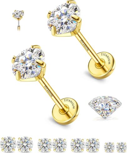 8 قطع مويسانيتي وزرع درجة G23 من التيتانيوم أقراط أنف مسطحة الظهر لا تسبب الحساسية: حلقات أنف مطلية بالذهب عيار 14 قيراط 20 جرام دفع في مجوهرات ثقب الغضروف الحلزوني بدون خيط للنساء والرجال in Kuwait