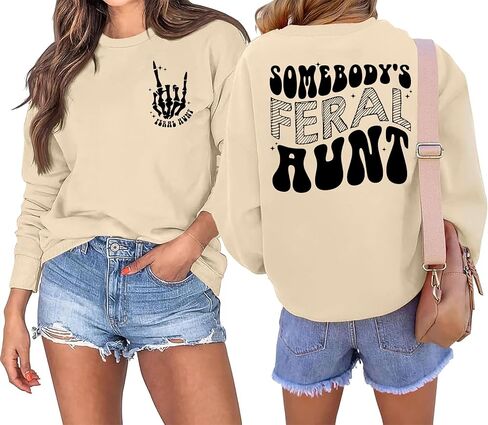 Auntie Sweatshirt Aunt Cewneck بلوزات للنساء: Somebody's Feral Cool Aunt Era قميص أفضل هدايا العمة على الإطلاق in Kuwait