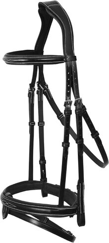 Exion Snaffle Jumping Bridle with Removable Flash, Soft Padded & Rubber Reins | Royal English Bridle for Horses | Black, Brown | Full, Cob, Over, Pony in Kuwait