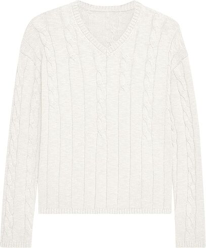 ZAFUL Women's V Neck Cable Knit Sweater 2025 Fall Pullover Long Sleeve Ribbed Loose Top Casual Outfits in Saudi Arabia