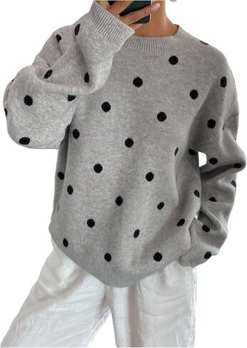 Verdusa Women's Polka Dots Cozy Sweaters Oversized Pullover Knit Tops Fall Fashion in Saudi Arabia