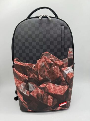 Sprayground Bag Of Bricks DLXSV Backpack, OS, Black/Red, Unisex, 100% PVC, Multiple Compartments, Streetwear Design in Kuwait