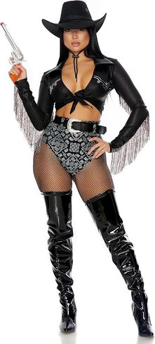 Forplay Ride it Out Sexy Cowgirl Costume, Black Silver, 1/2X in Kuwait