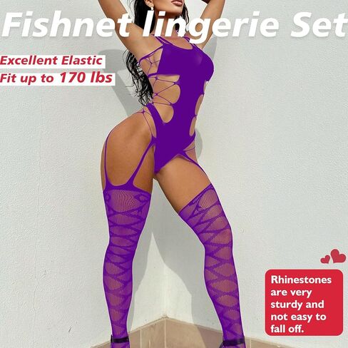 Sexy Lingerie For Women Naughty Sparkle Rhinestone Fishne Lingerie Set Crotchless Erotic Mesh Rave Bodysuits Outfit in Saudi Arabia