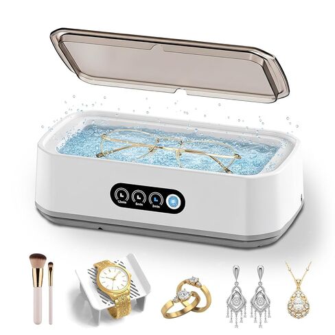Ultrasonic Jewelry Cleaner Machine: 49KHz Ultrasonic Cleaner with 3 Cleaning Modes for Jewelry,Glasses,Rings,Watch Strap,Dentures,Retainers,Coins,Earring,650ML 304 Stainless Steel Tank(White) in Kuwait