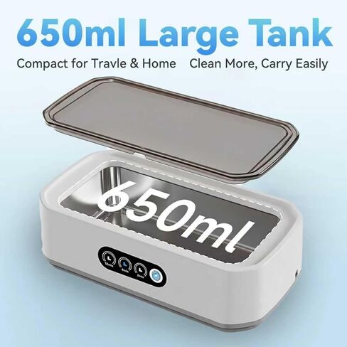 Ultrasonic Jewelry Cleaner Machine: 49KHz Ultrasonic Cleaner with 3 Cleaning Modes for Jewelry,Glasses,Rings,Watch Strap,Dentures,Retainers,Coins,Earring,650ML 304 Stainless Steel Tank(White) in Kuwait