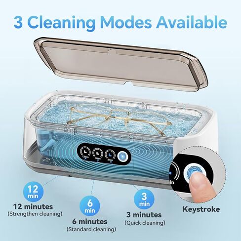 Ultrasonic Jewelry Cleaner Machine: 49KHz Ultrasonic Cleaner with 3 Cleaning Modes for Jewelry,Glasses,Rings,Watch Strap,Dentures,Retainers,Coins,Earring,650ML 304 Stainless Steel Tank(White) in Kuwait