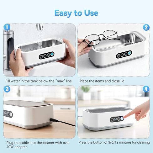 Ultrasonic Jewelry Cleaner Machine: 49KHz Ultrasonic Cleaner with 3 Cleaning Modes for Jewelry,Glasses,Rings,Watch Strap,Dentures,Retainers,Coins,Earring,650ML 304 Stainless Steel Tank(White) in Kuwait