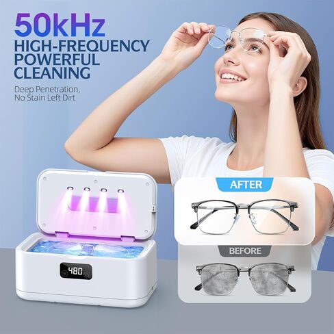 Ultrasonic Jewelry Cleaner, 50Khz Jewelry Cleaner Ultrasonic Machine for Jewelry, Eyeglasses, Rings, Watch Strap, Dentures, 24oz - 304 Stainless Steel Tank, Digital Timer, 5 Cleaning Modes(White) in Kuwait