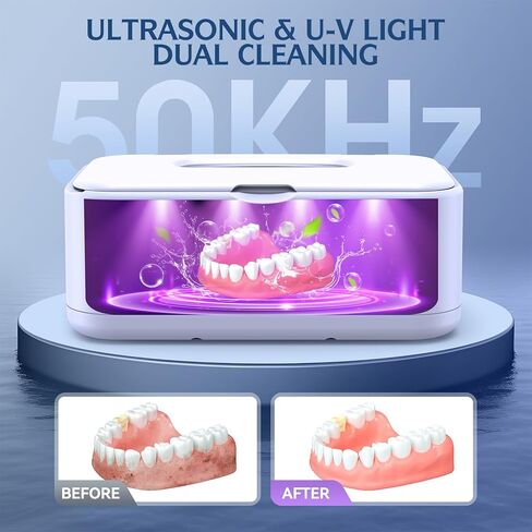 Ultrasonic Jewelry Cleaner, 50Khz Jewelry Cleaner Ultrasonic Machine for Jewelry, Eyeglasses, Rings, Watch Strap, Dentures, 24oz - 304 Stainless Steel Tank, Digital Timer, 5 Cleaning Modes(White) in Kuwait