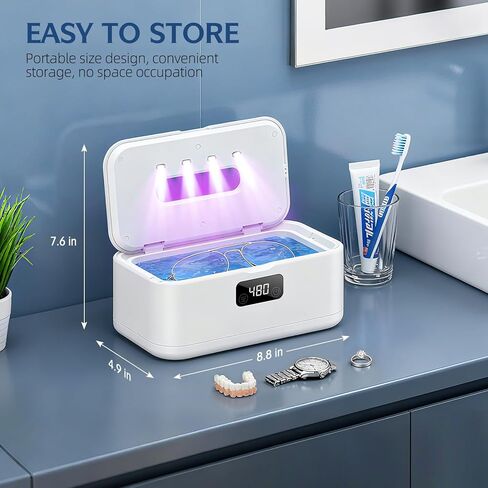 Ultrasonic Jewelry Cleaner, 50Khz Jewelry Cleaner Ultrasonic Machine for Jewelry, Eyeglasses, Rings, Watch Strap, Dentures, 24oz - 304 Stainless Steel Tank, Digital Timer, 5 Cleaning Modes(White) in Kuwait