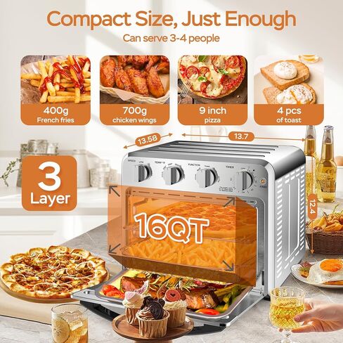 Air Fryer, Geek Chef Convection Air Fryer Toaster Oven, 4 Slice Toaster Airfryer Countertop Oven, Electric Hot Oven Oilless Cooker, Accessories & E-Recipes Included, ETL Listed, 16QT in Kuwait