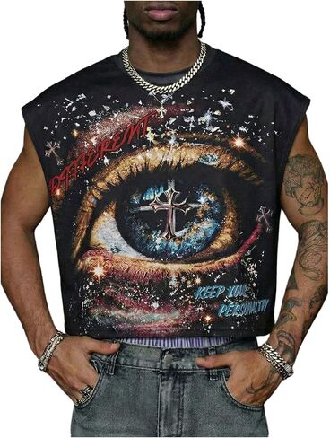 قميص SweatyRocks الرجالي Y2k Gothic Graphic بدون أكمام، قميص داخلي للعضلات، ملابس الشارع in Saudi Arabia