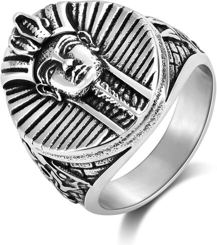 Men's Stainless Steel Signet Ring Egyptian Pharaoh King TUT Rings Pyramid Statement Jewelry in Saudi Arabia