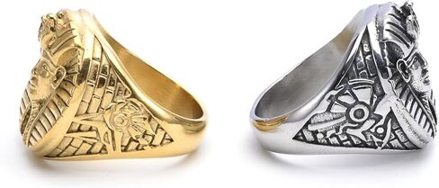 Men's Stainless Steel Signet Ring Egyptian Pharaoh King TUT Rings Pyramid Statement Jewelry in Saudi Arabia