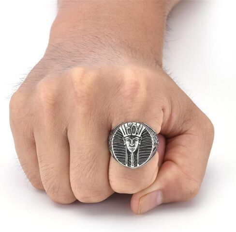 Men's Stainless Steel Signet Ring Egyptian Pharaoh King TUT Rings Pyramid Statement Jewelry in Saudi Arabia