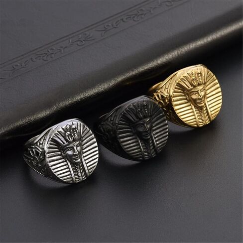 Men's Stainless Steel Signet Ring Egyptian Pharaoh King TUT Rings Pyramid Statement Jewelry in Saudi Arabia